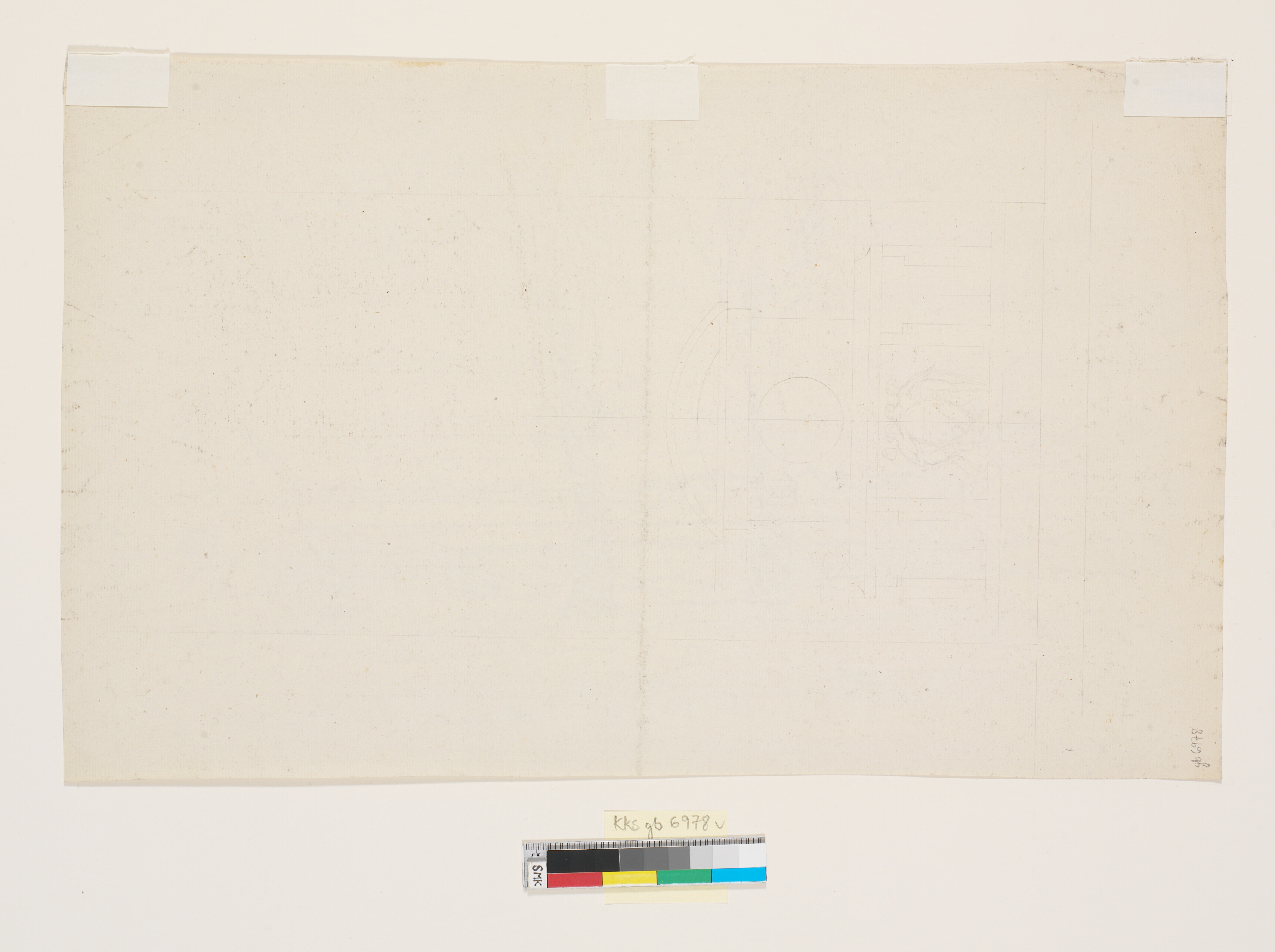 Udkast til arkitektonisk opstalt med engle i relief